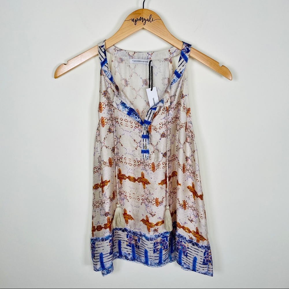 Tangerine NYC Gerine Cupro Boho Satin Sleeveless Tank Top Cream Size Small